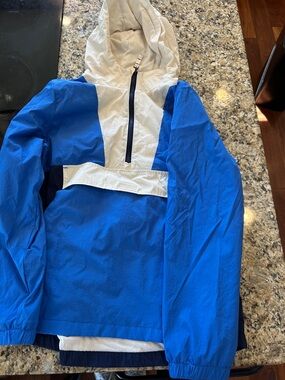 Cat & Jack Blue and White Hooded Kids Rain Pullover